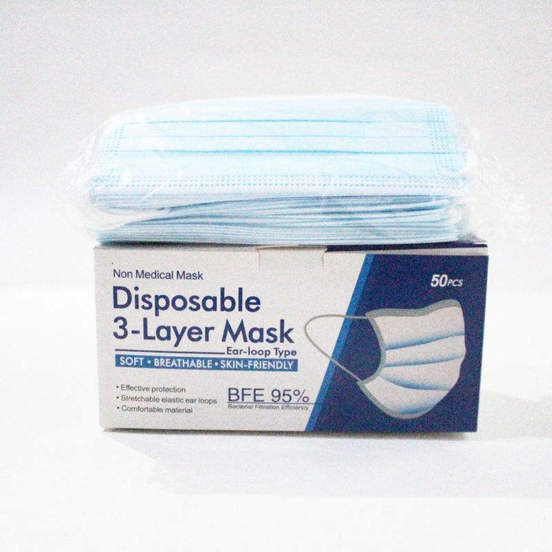 Masker 3 Ply Earloop Warna Biru isi 50 pc
