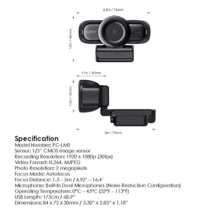 160 AUKEY PC-LM3 - STREAM Series - Autofocus 1080P Webcam