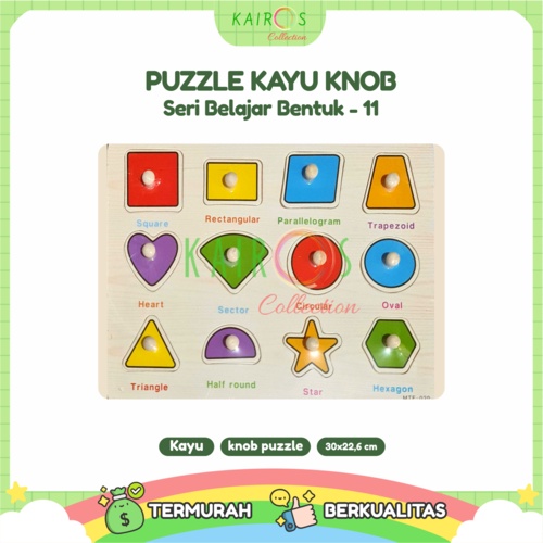 Puzzle Anak Kayu Knob Belajar Shape (Bentuk)