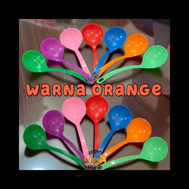 Gelas Minum Plastik _Piring Makan Bulat Plastik _Mangkok Makan Bulat Bakso Plastik_Sendok Makan Plastik_Terlaris Termurah Berkualitas ( 1pcs ) claris-Sendok sayur orange