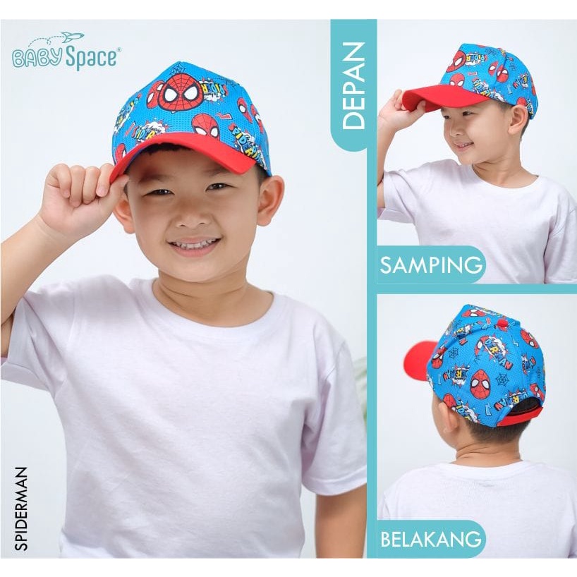 TOPI ANAK SUPERHERO BABY SPACE FULLPRINT DAN SPACEKIDS LOGO BORDIR SIZE 2-6 TAHUN-BABY SPACE SPIDERMAN