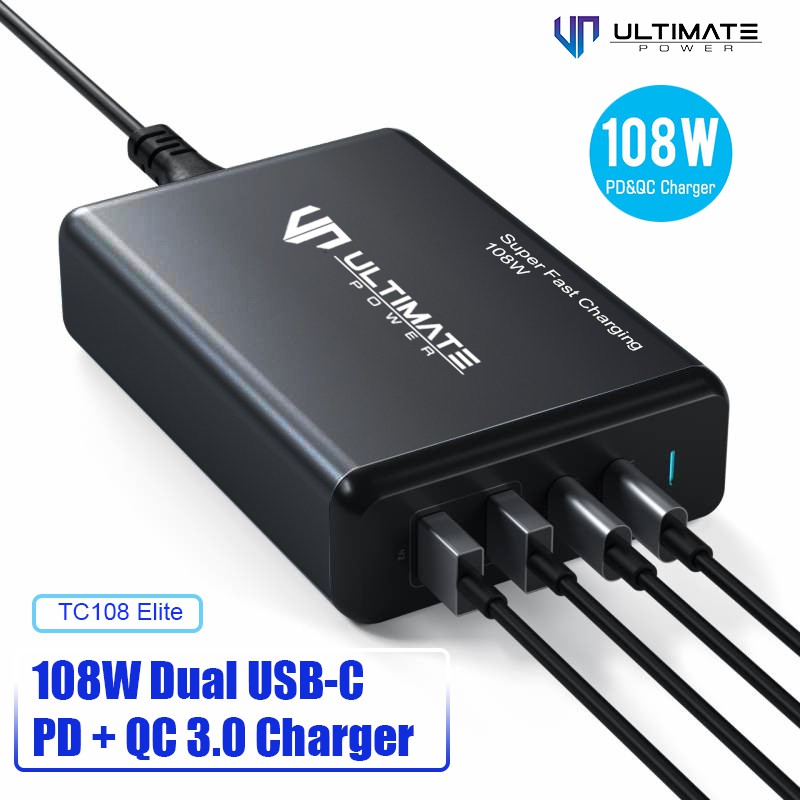 Adapter 108W Dual USB-C PD + QC 3.0 TC108 Elite Super fast Ultimate Power