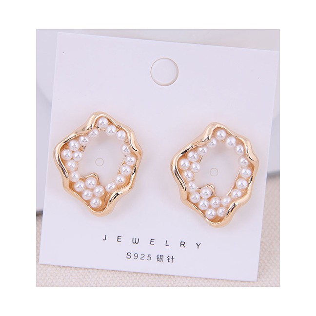 LRC Anting Tusuk Fashion Gold 925 Silver Needle Pearl Conch Stud Earrings A59884