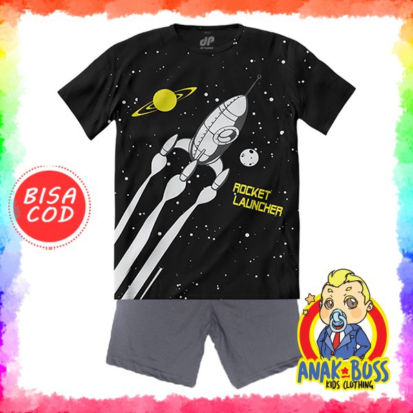 Setelan Kaos Anak Laki-Laki / Baju Anak Laki-Laki Lengan Pendek Motif Rocket Launcher 1-10 Tahun - AB