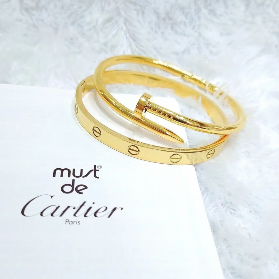 gelang set wanita ukir logo polos titanium gelang paku