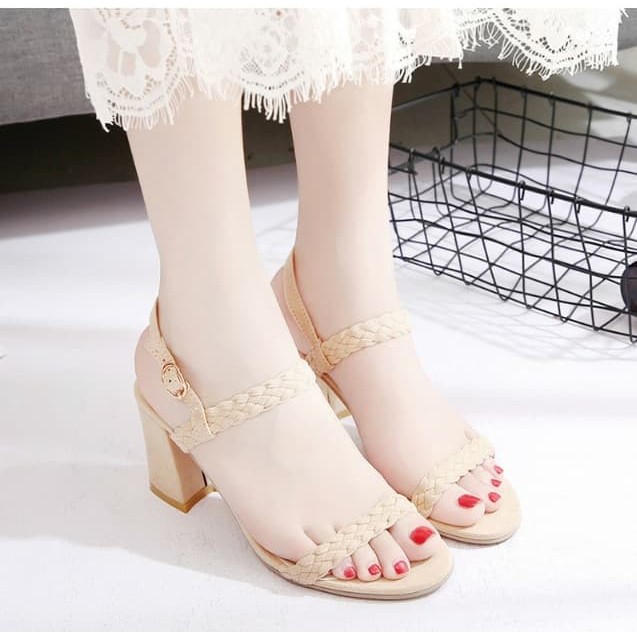 Heels Wanita Anela Lyne Kulit Croco Model Kekinian Terbaru Sepatu MW351 Sandal Hak Tahu Kepang Ht61