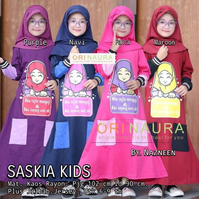 Gamis + Khimar Kids Saskia Syari Orinaura Longdress Maxi Mat Rayon