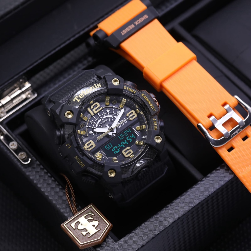 JAM TANGAN PRIA TETONIS ORIGINAL RUBBER DOUBLE TIME - DIAMETER 4,8 CM - FREE TALI RUBBER -