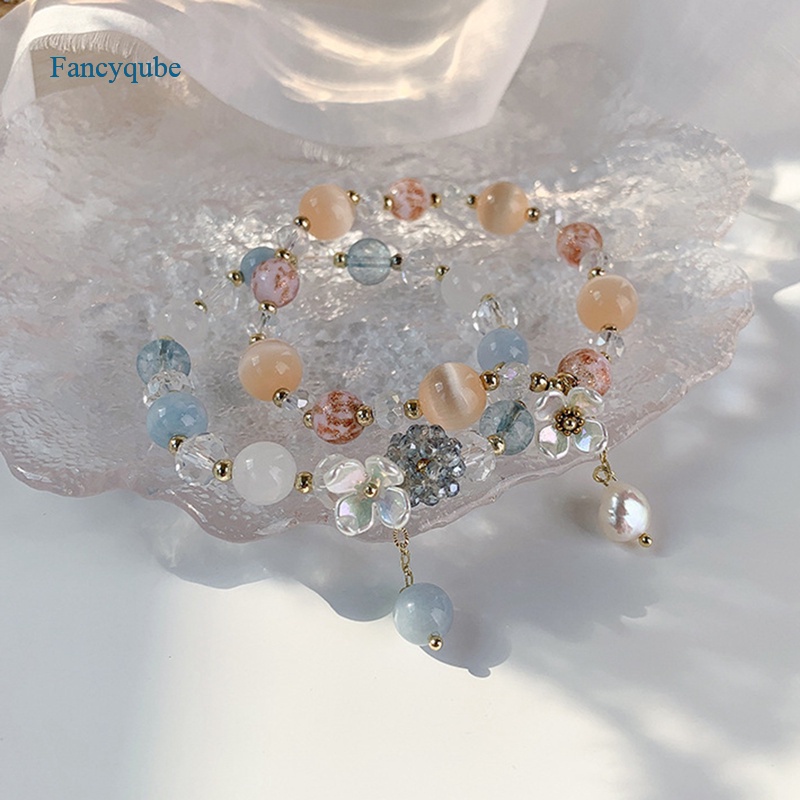 Fancyqube Gelang Manik-Manik Batu Kristal Alami Warna Oranye Hijau Biru Ungu Untuk Wanita