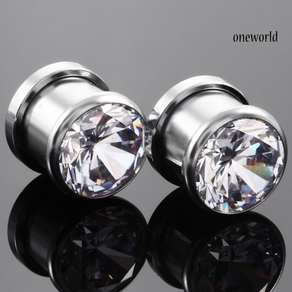 OW@ Cubic Zirconia Inlaid Round Ear Plugs Tunnels Expanders Gauges Body Jewelry