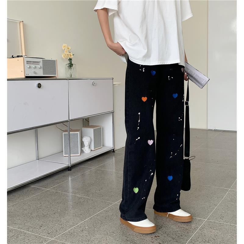 korean style high-waist straight-leg wide-leg jeans celana highwaist wanita/Jeans pinggang tinggi longgar kasual berkaki lurus wanita celana