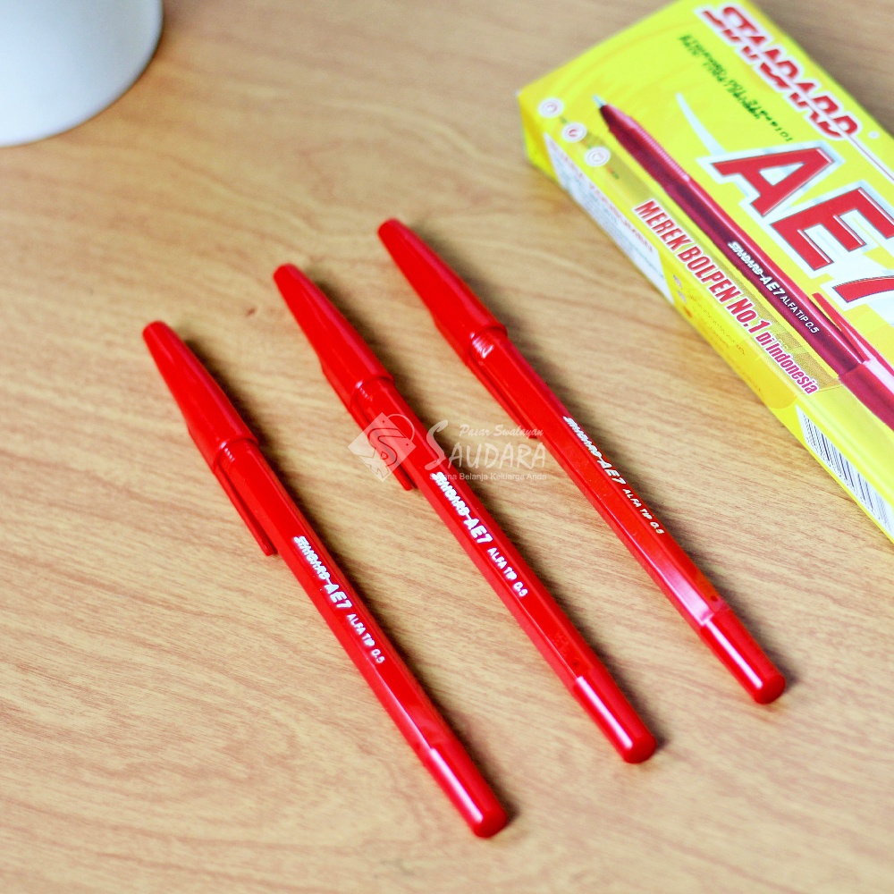 Pulpen Standar AE-7 - Pena Anti Macet - Pen Standard Merah - Bolpen Merah