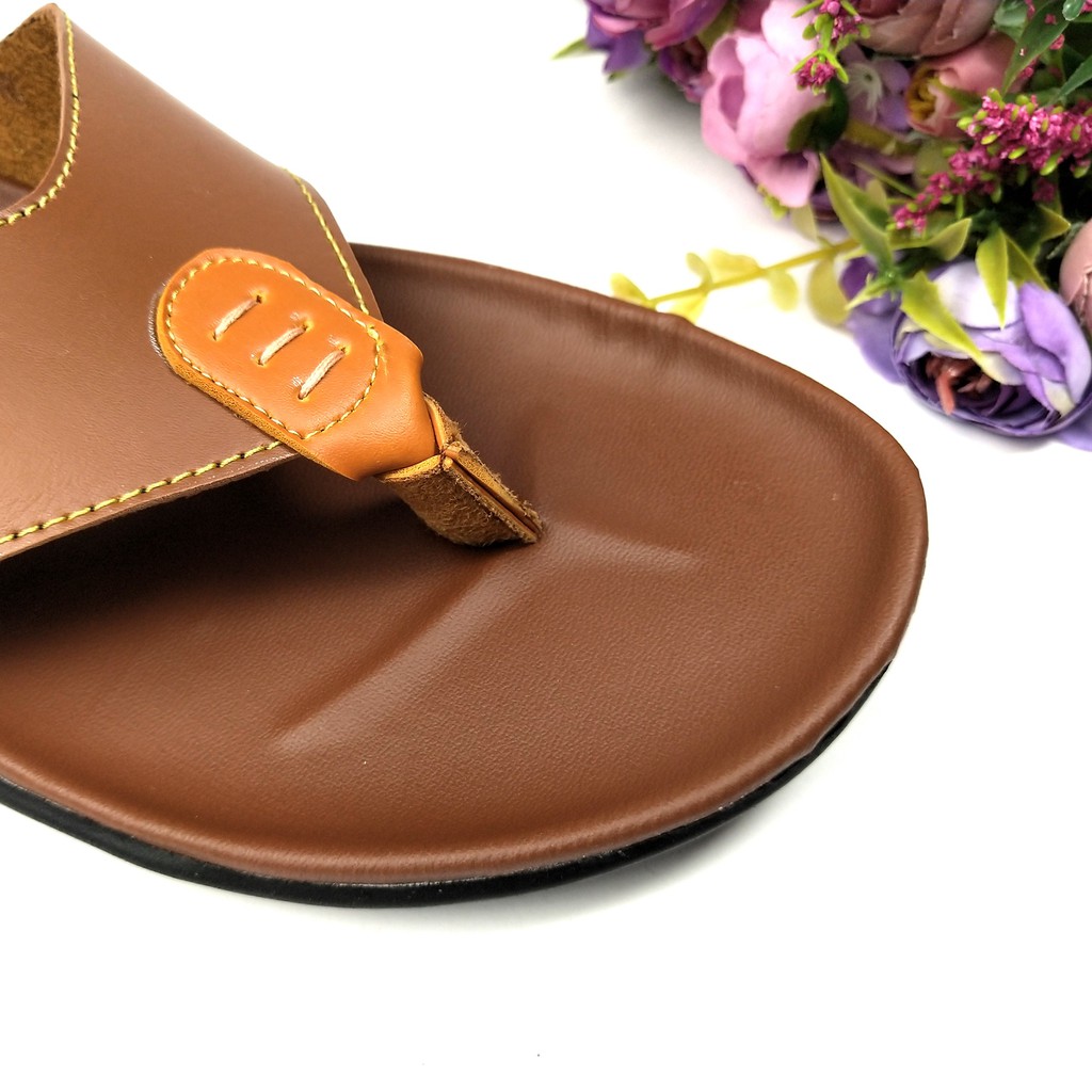 HQo Sandal Pria Terbaru / Sandal Pria Murah / Sandal Kulit Pria / FJ03 Mocca