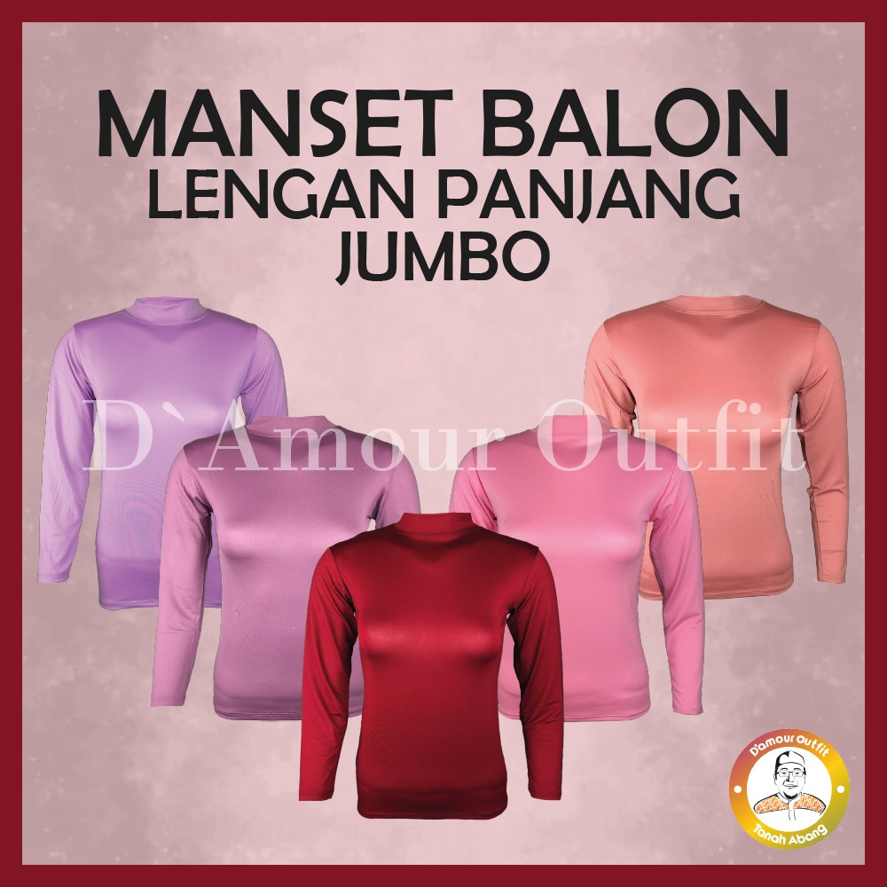 Manset Baju Wanita Dalaman Kebaya Iner Jumbo Lengan Panjang Polos Bahan Spandek Balon Licin Perempuan Hitam Warna Kulit Kaos Daleman Cewe Hijab Dewasa Anak Tangan Leher Kerah Turtle Neck Mangset Atasan Inner Cewek Big Size LD 120 140 Katun Premium