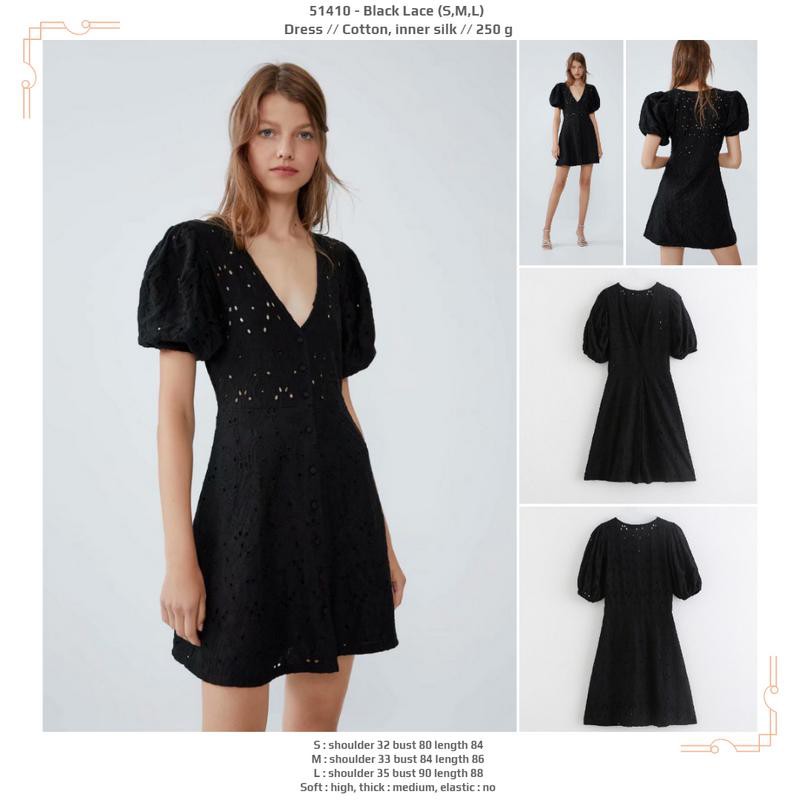 51410 Black Lace Dress / Dress Pesta Mini Brokat Hitam