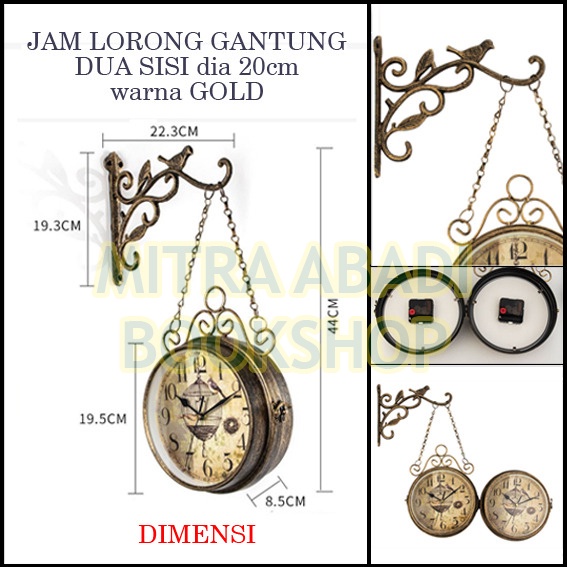 Jam Antik Dinding Stasiun Cafe Lorong Jalan Vintage Model 2 Sisi