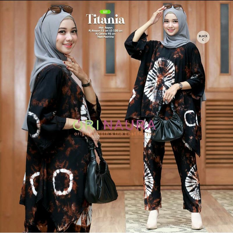 One Set Wanita Jumbo Rayon Tie Dye Premium Setelan Wanita Batik Lengan 7/8 Set Celana Kekinian LD 140 cm