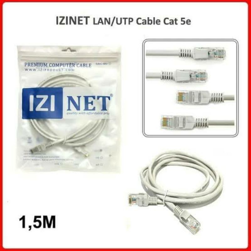 IZINET Kabel LAN UTP CAT5E 1,5 METER SIAP PAKAI