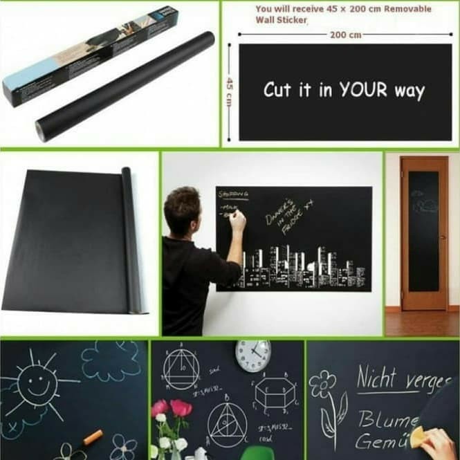 Papan Tulis Stiker Dinding Whiteboard Blackboard 200x45 cm Chalk Flexible PVC Black board White board Wall Sticker 200 x 45 cm