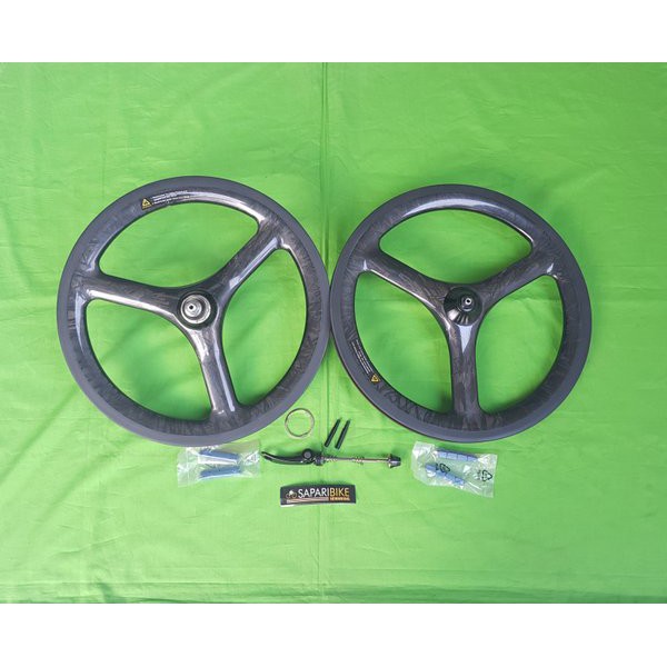 Jual WHEELSET BROMPTON CARBON 16 PLUS 18 TRI 3 AERO SPOKE UNTUK SELI SEPEDA LIPAT