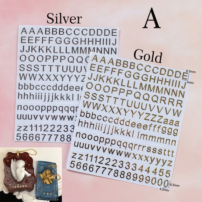 

Sticker Resin Timbul HURUF & ANGKA Alphabeth Embossed Gold Silver Topping Isian Resin Hiasan