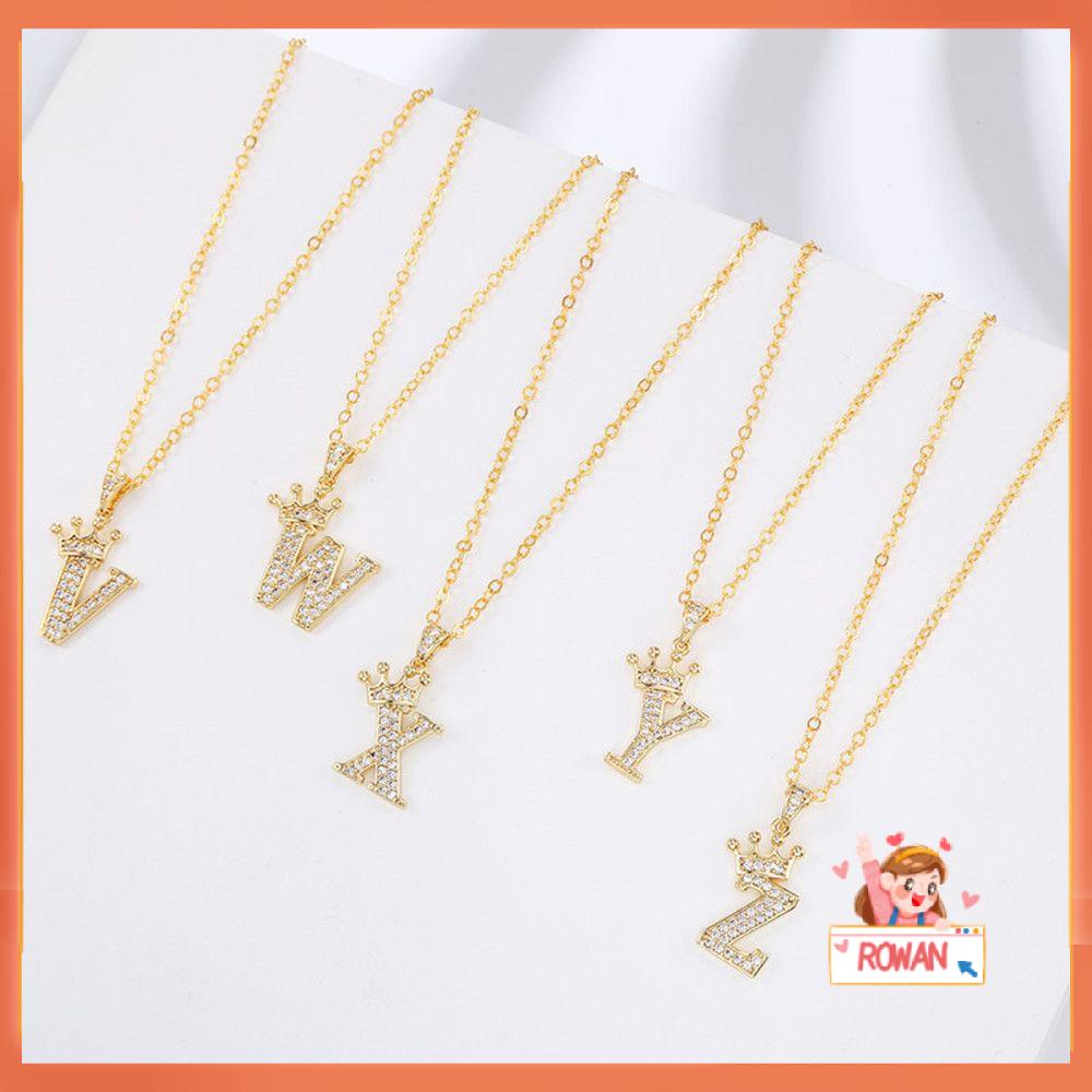 ROW Gifts Crown Necklace Fashion Pendant Cubic Zirconia Women Jewelry Accessories Trend 18K Gold Plated Initials 26 Letters