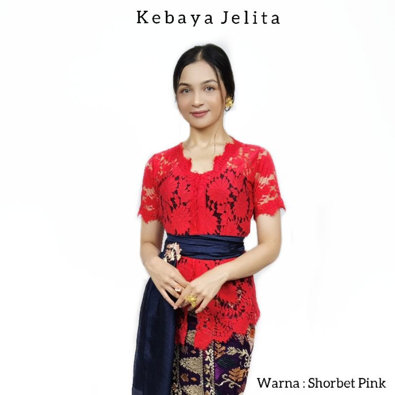 Atasan Kebaya Bali Sabrina Lengan Pendek Semifrance Jelita-Sherbet Pink