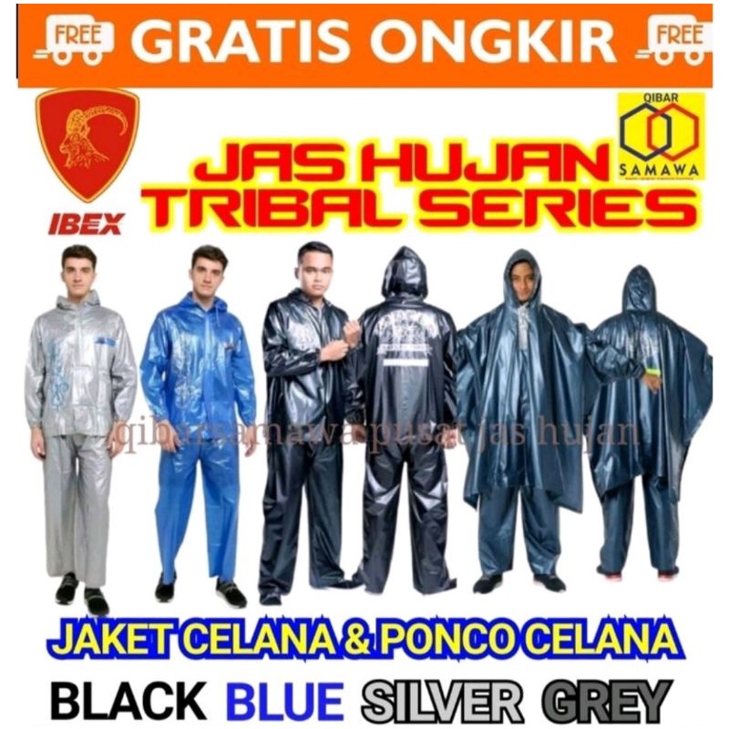 Jas Hujan Hitam Tribal Ibex Jaket Celana Dan Poncho Lengan