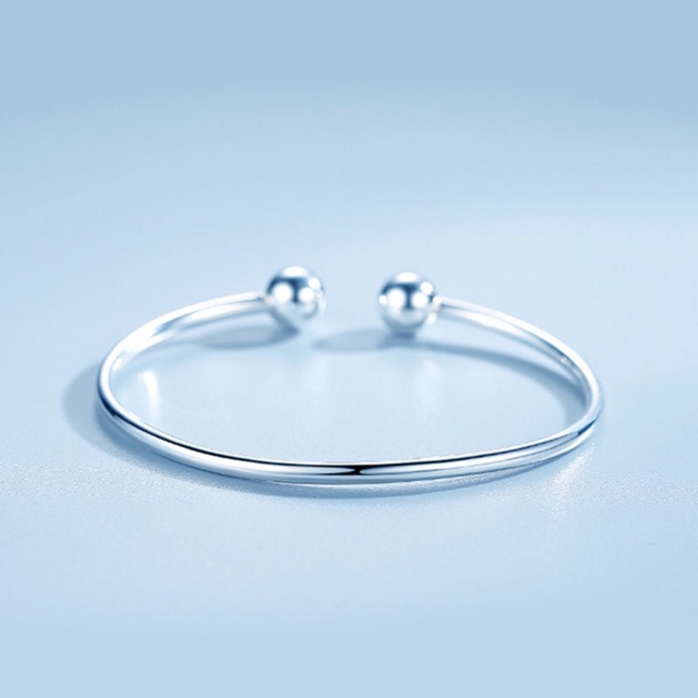 【Spot】925Silver plated Open Smooth Bangles Bracelets Charms Beads