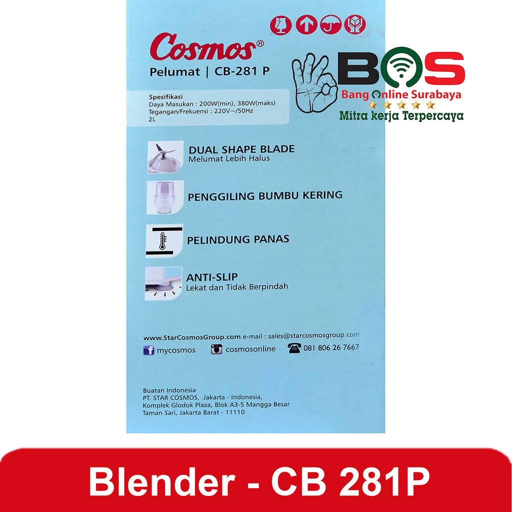 Blender Plastik 2 in 1 Cosmos CB-281P CB281P CB 281P Blender Praktis Blender Kaca Blender Murah