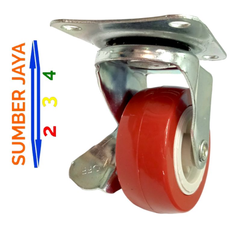 Roda Trolley Merah Hidup dan Rem 2 inch Termurah Roda Troli2 inch