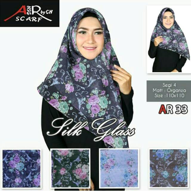 Segiempat Silk Glass Flower. Jilbab Dasya. Kerudung Organza Motif. Hijab