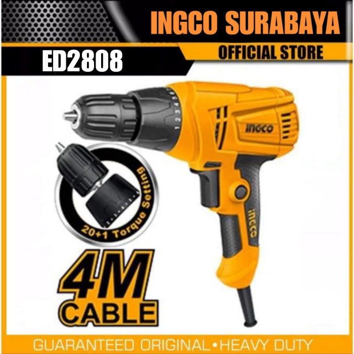 INGCO ED2808 MESIN BOR LISTRIK 10mm KEYLESS KABEL 4M