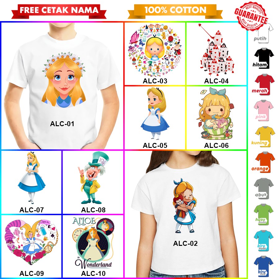 Baju Kaos ANAK DAN DEWASA ALICE IN WONDERLAND BANYAK MOTIF [FREE NAMA!!]