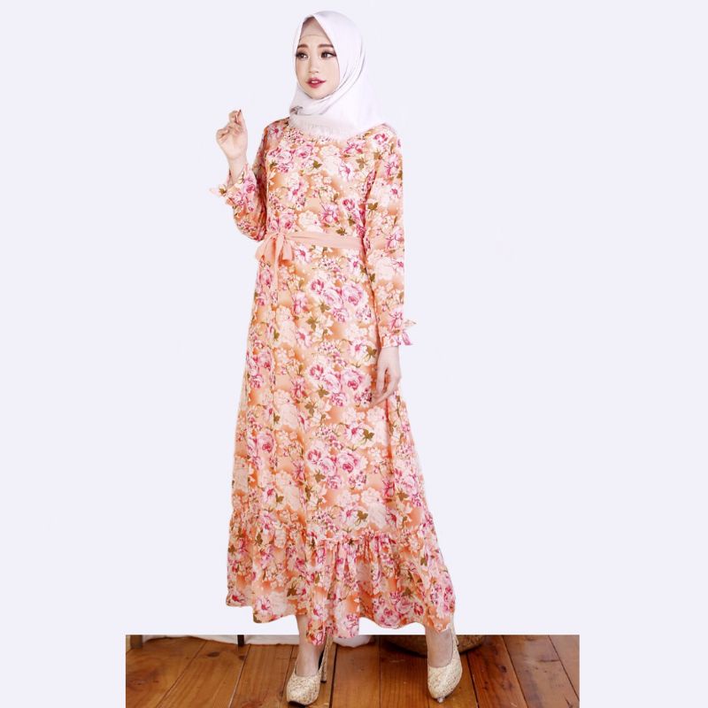 Long Dress gamis Lengan Panjang Sifon Muslimah Model terbaru - JktMfashion Sanah