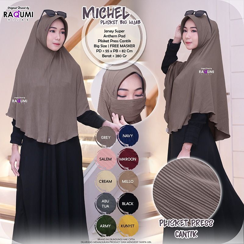 PROMO MICHEL ORIGINAL RAQUMI HIJAB | JILBAB PLISKET PROMO RAQUMI | Khimar Plisket Raqumi | jilbab pa