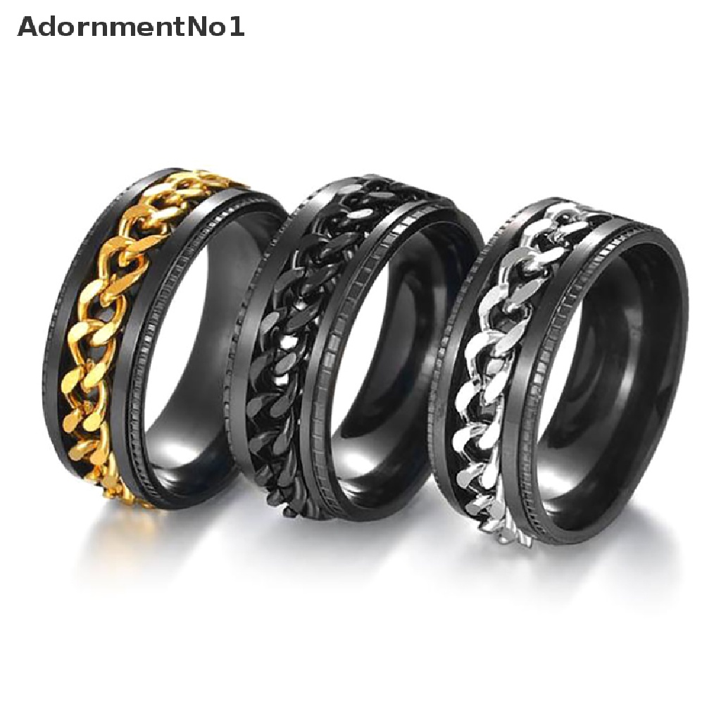 (AdornmentNo1) 1pc Cincin Spinner Rantai Stainless Steel Dapat Diputar Untuk Pasangan / Pria / Wanita