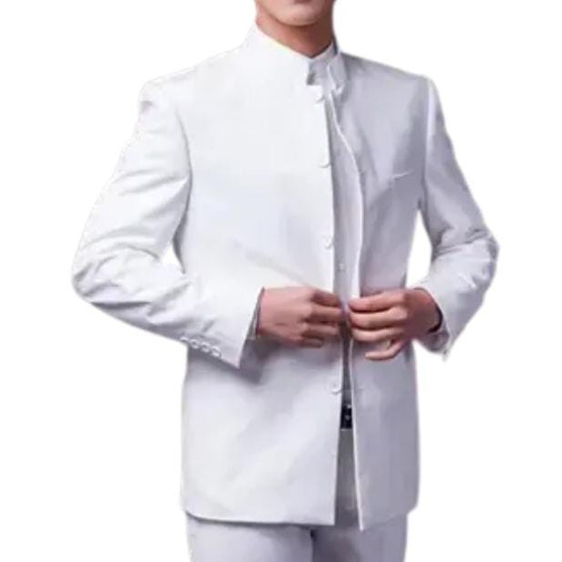 Jasko Mandarin Putih Bahan Wool Terbaru / Jas Mandarin Warna Putih Asli