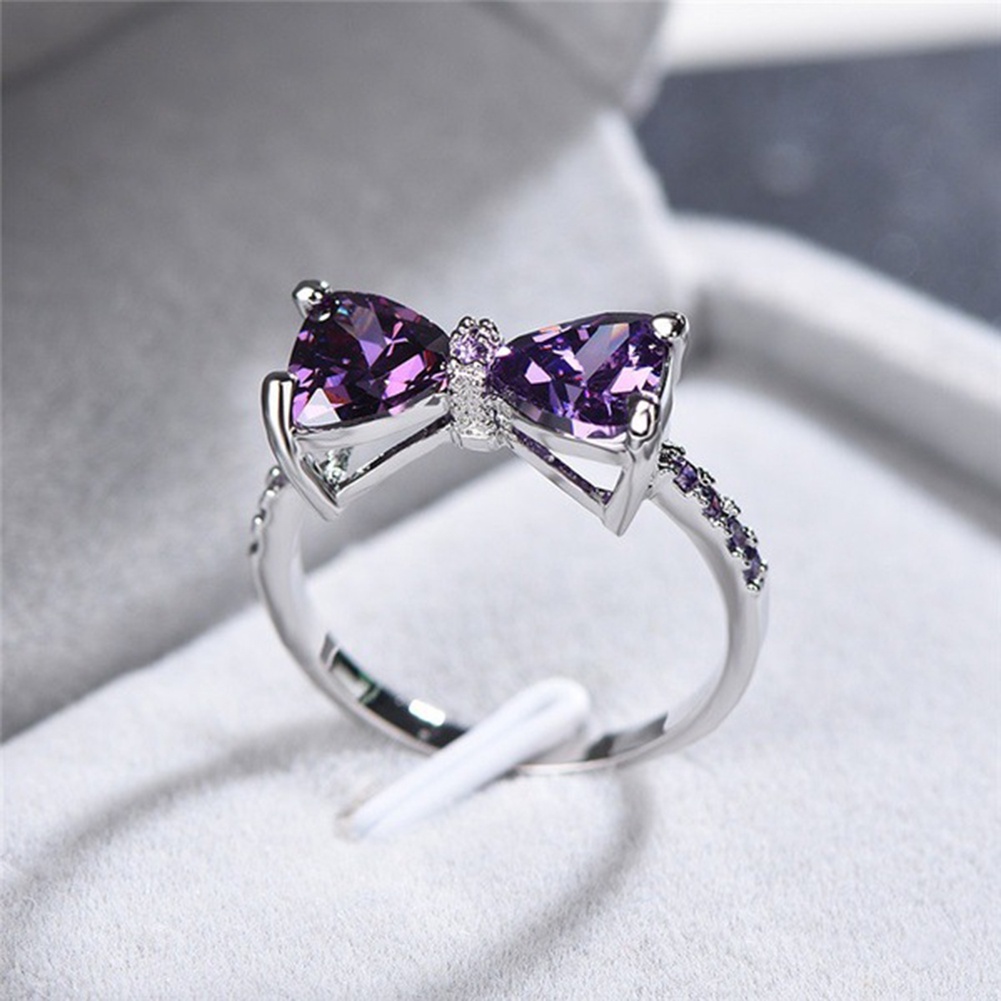 Hu Hu Hu Hu Hu Alat Bantu Pasang Kacamata♡ Cincin Wanita Hias Batu Amethyst Imitasi Bentuk Pita Untuk Pesta Pernikahanpertunangan