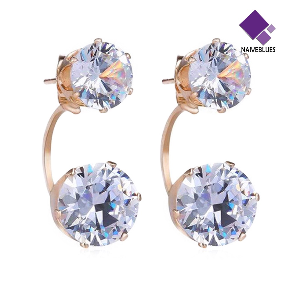 Anting Stud Berlian Imitasi Ganda Bahan Alloy Untuk Wanita