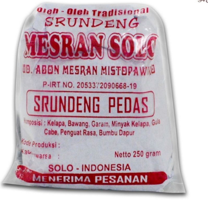 

Serundeng Srundeng Ragi Kelapa Kering Oleh Oleh Solo Manis Pedas Mesran 250gr