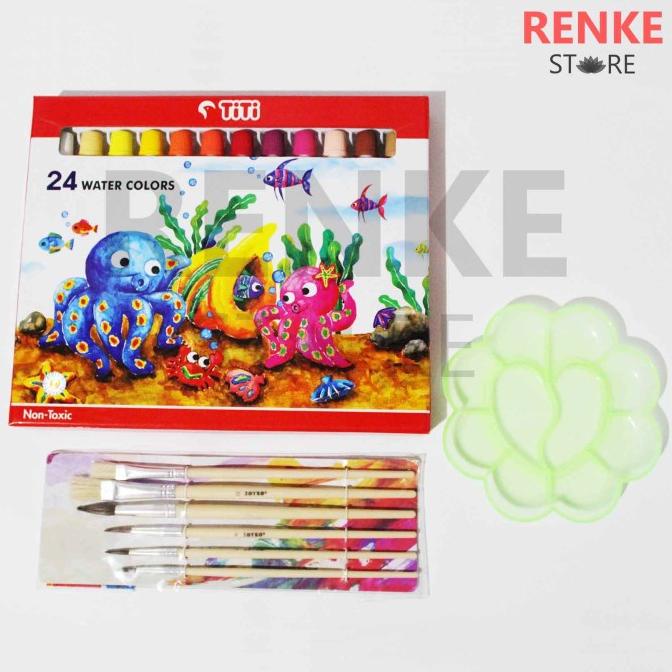 

[COD] Paket Gambar Lukis - Cat Air Titi 24 Kuas Palet Set MURAH Kode 972