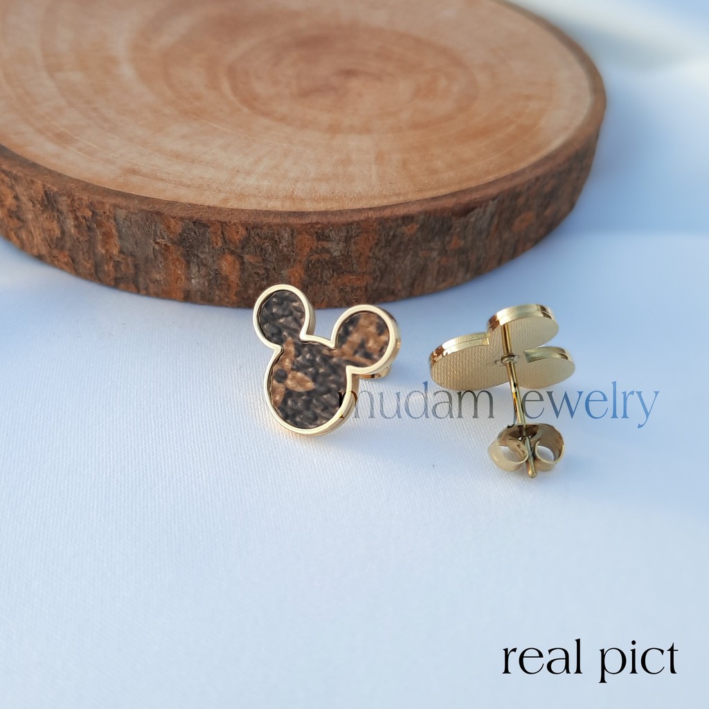 Anting Tusuk Titanium L* Skin Model Mickey Tersedia Warna Steel Rosegold dan Gold