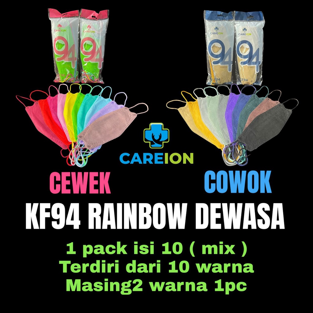 MASKER KF94 RAINBOW MASKER MODEL KOREA KF 94 WARNA WARNI 4PLY CAREION