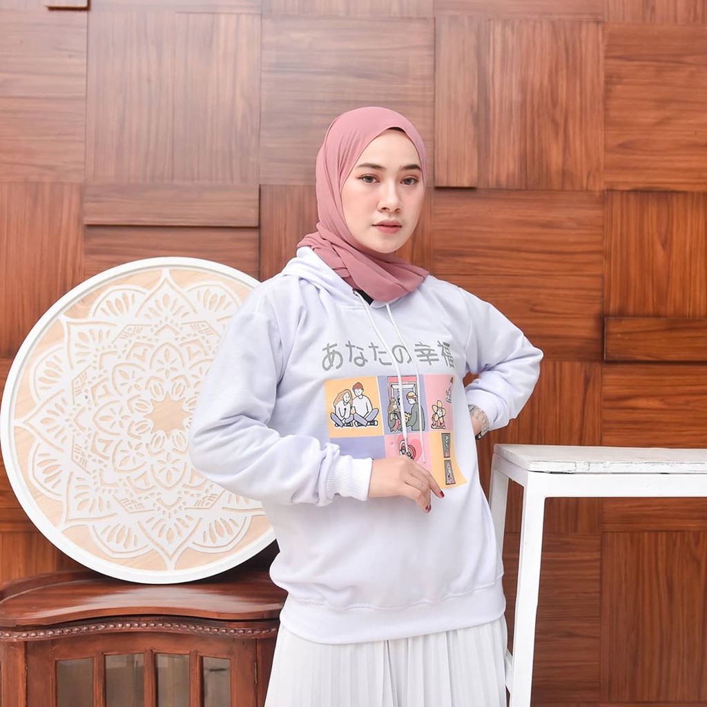SWEATER WANITA . DERY SWEATER . HOODIE WANITA . SWEATER WANITA MURAH . KOREAN STYLE . SWEATER KOREA-white