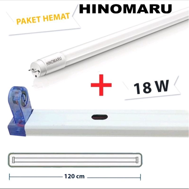 Lampu TL LED T8 18Watt 1 Set Putih- Original Hinomaru