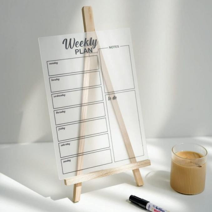 

Acrylic Weekly Planner + Stand / Papan Tulis Jadwal Akrilik Stand Kayu