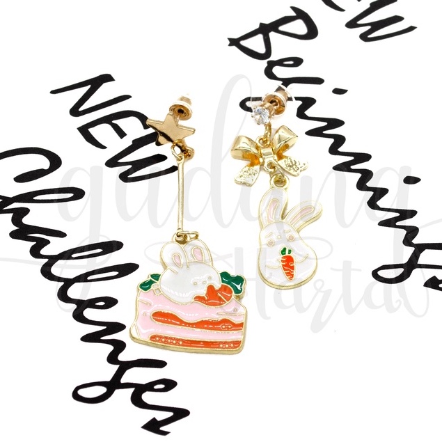 Anting Stud Rabbit Carrot Cake Earrings Motif Kelinci Kue Wortel GH 203317