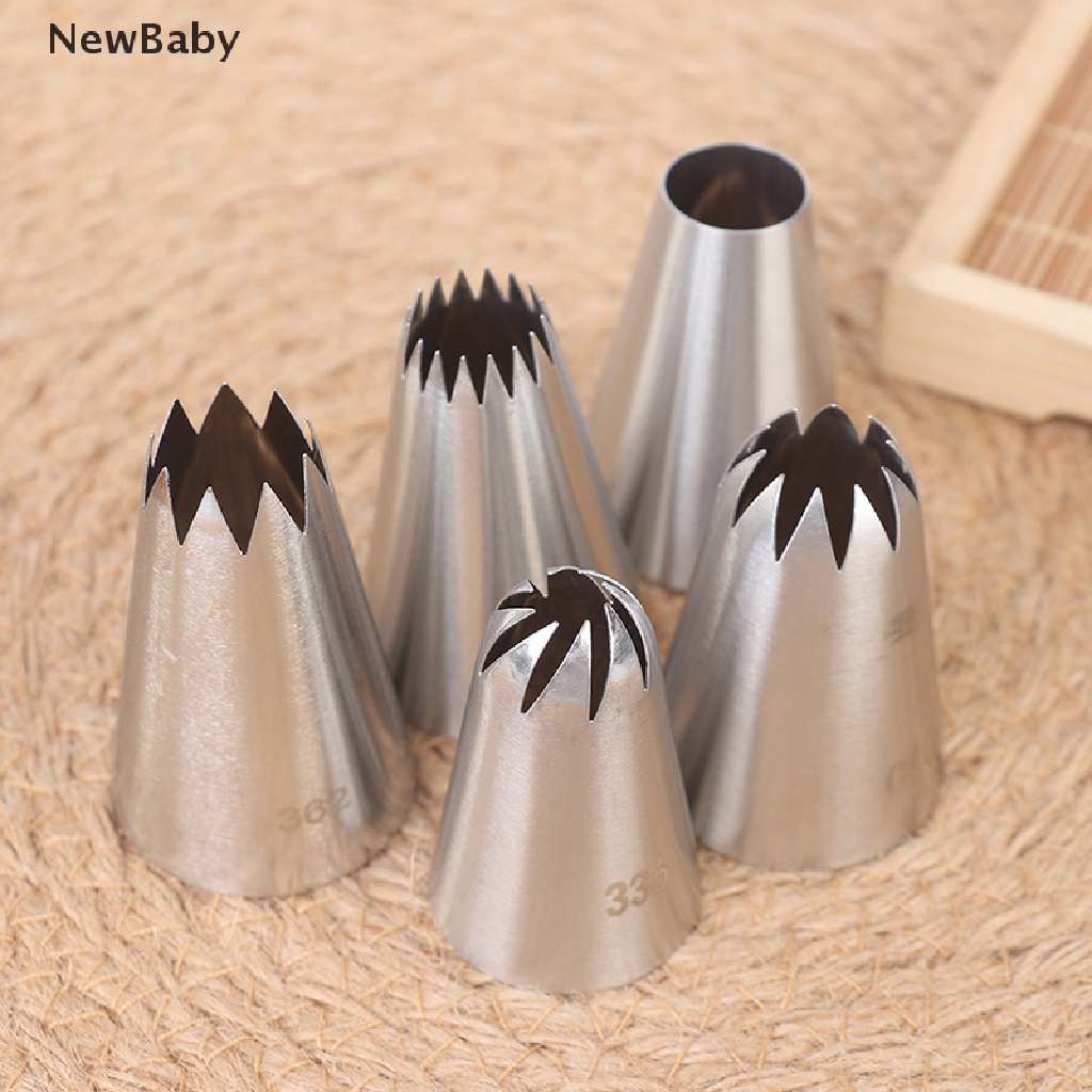 Newbaby 5Pcs / Set Spuit Piping Icing Bahan Stainless Steel Untuk Dekorasi Kue / Pastry