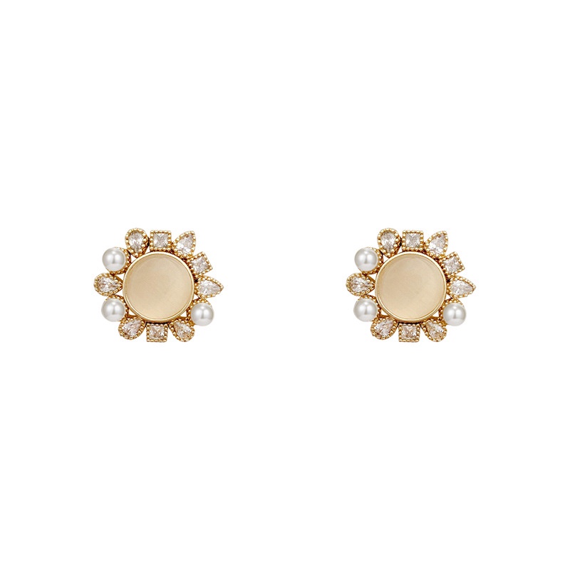 Anting Tusuk Sterling silver 925 Hias Opal + Mutiara + Berlian Gaya Mewah Untuk Wanita